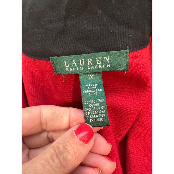 Lauren Ralph Lauren Red Cotton Jacket W/Gold Buckle Plus Size 1X Preppy Academic - Picture 7 of 13